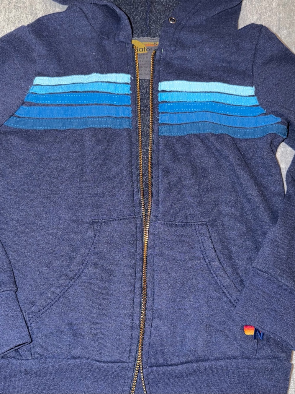 Aviator Kids Navy Hooded Zip-Up Jacket with Blue Stripe Accents